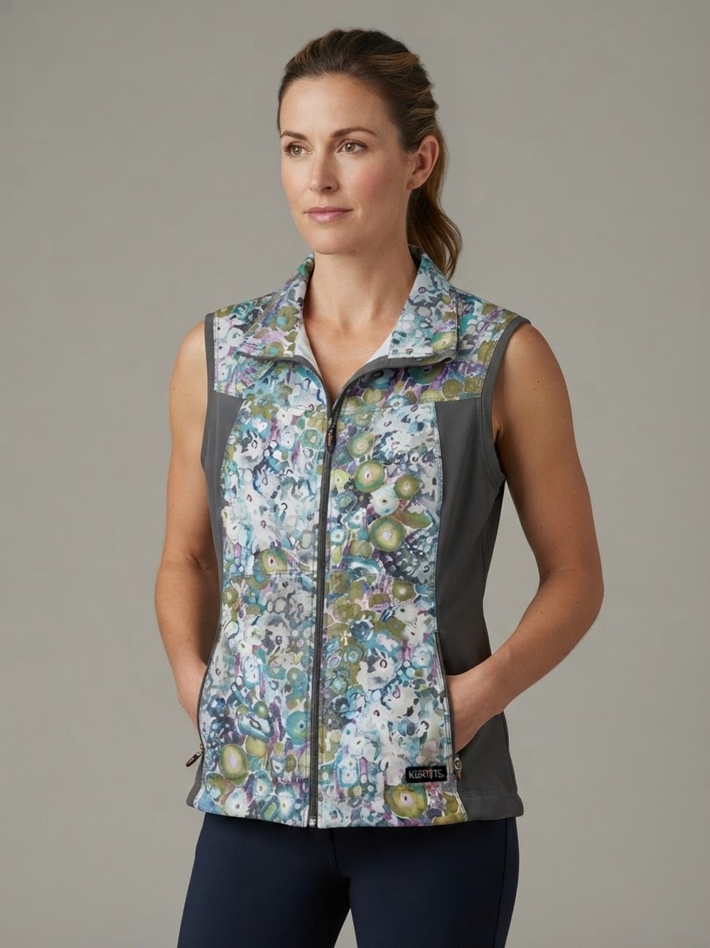 Kerrits Floral-Panel Active Vest with Gray Sides